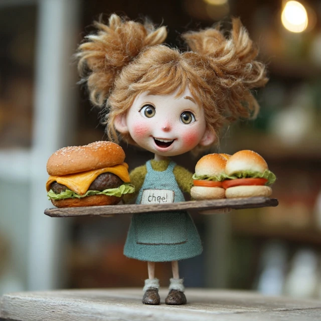 Cute Doll Selling Hamburgers Adorable Foodie