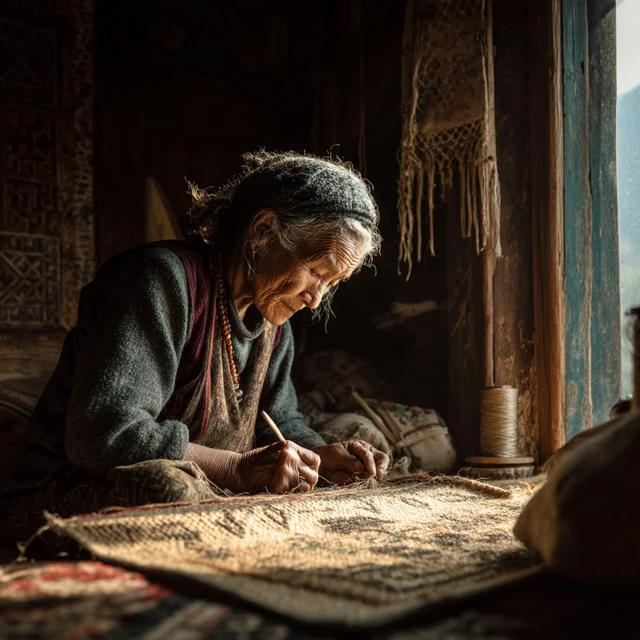 Nepalese Woman Weaving in the Himalayas