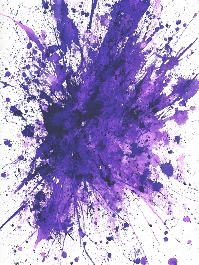Purple Watercolor Splashes on White Background Art