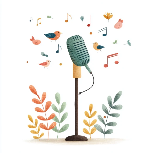 Cartoon Microphone with Music Notes Illustration