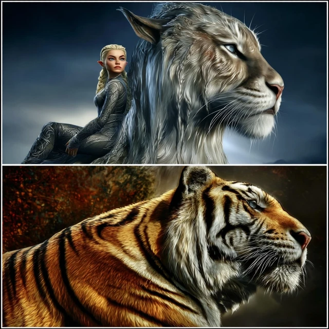 Elven Princess and Tiger Steed Fantasy Art