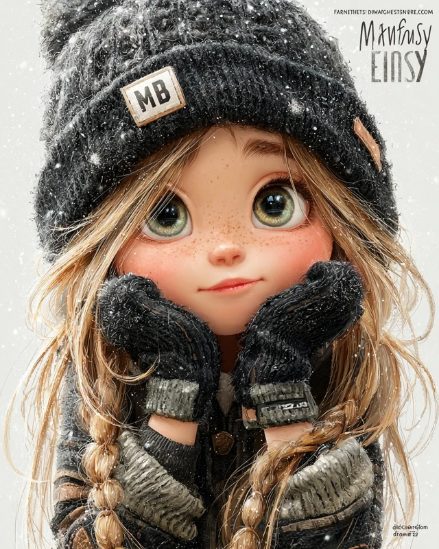 Chibi Girl in Winter Hat and Gloves Art by Jessica Drossin