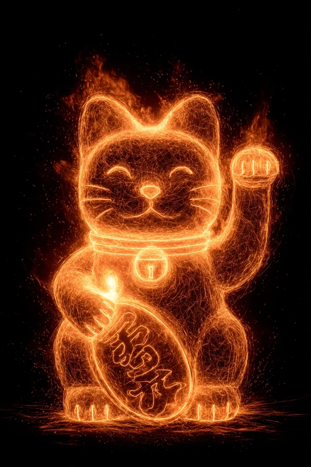Fiery Lucky Cat with Cake