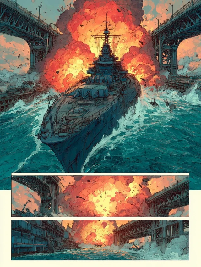 Bridge Explosion Comic Art