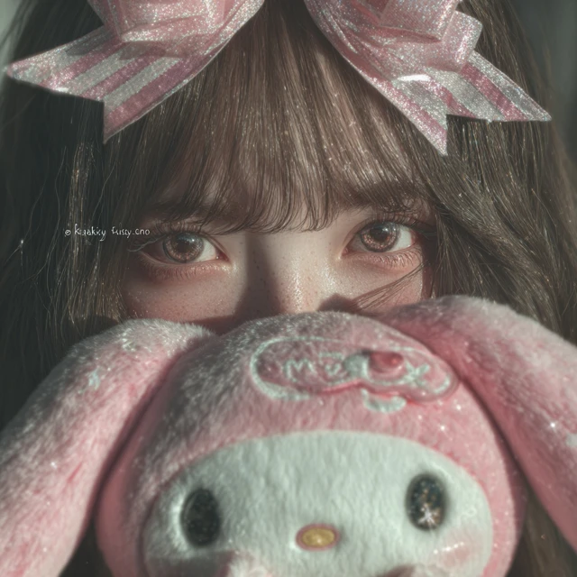 Kawaii Girl with My Melody Plush Aesthetic Photo