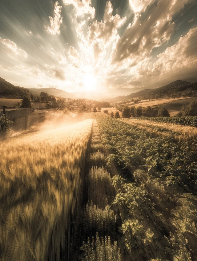Golden Hour Wheat Field Panorama