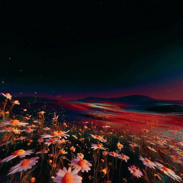 Nighttime Daisy Field Dreamlike Landscape