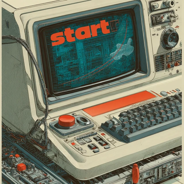Retro SciFi Computer with Start Button and Money
