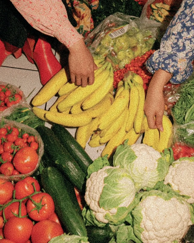 Vibrant Marketplace Top Down View Fresh Produce People