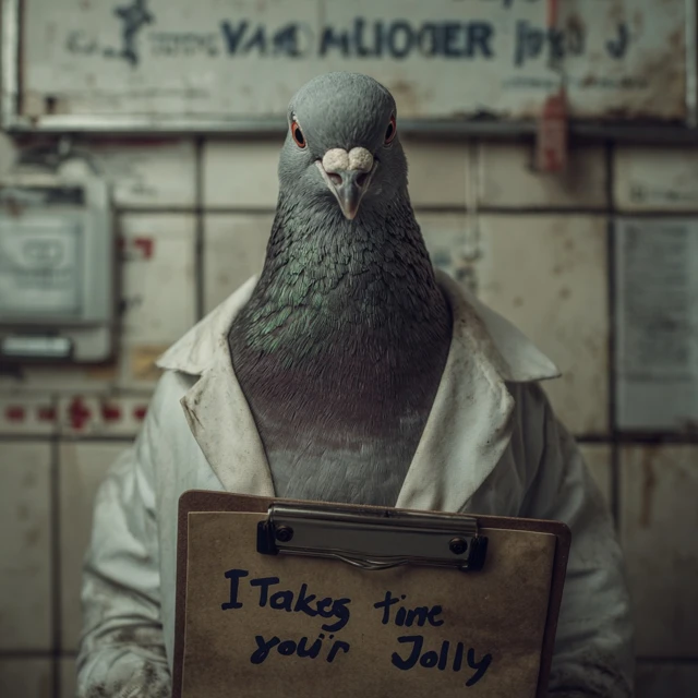 Intimidating Pigeon Doctor With Clipboard Taking Your Job