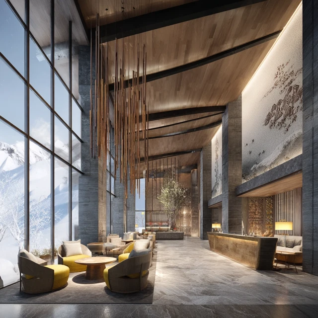 Luxury Hotel Lobby Changbai Mountain with Alpine View