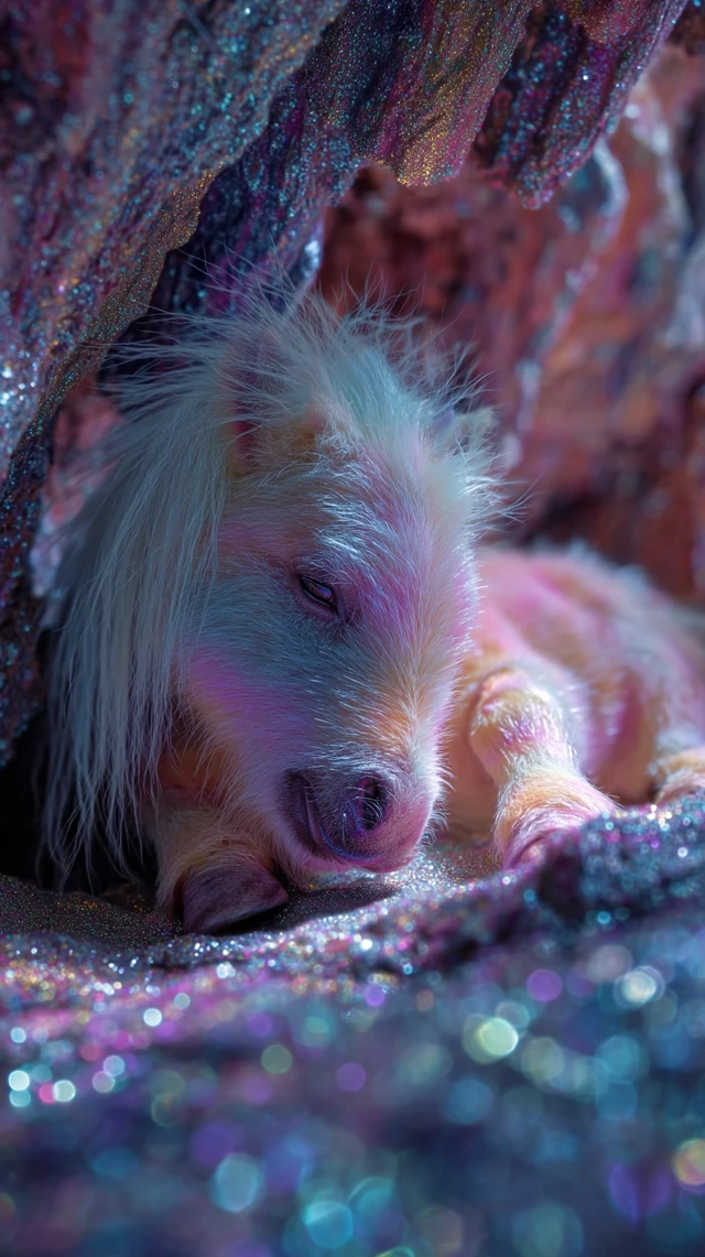 Iridescent Pony in a Glittering Cave