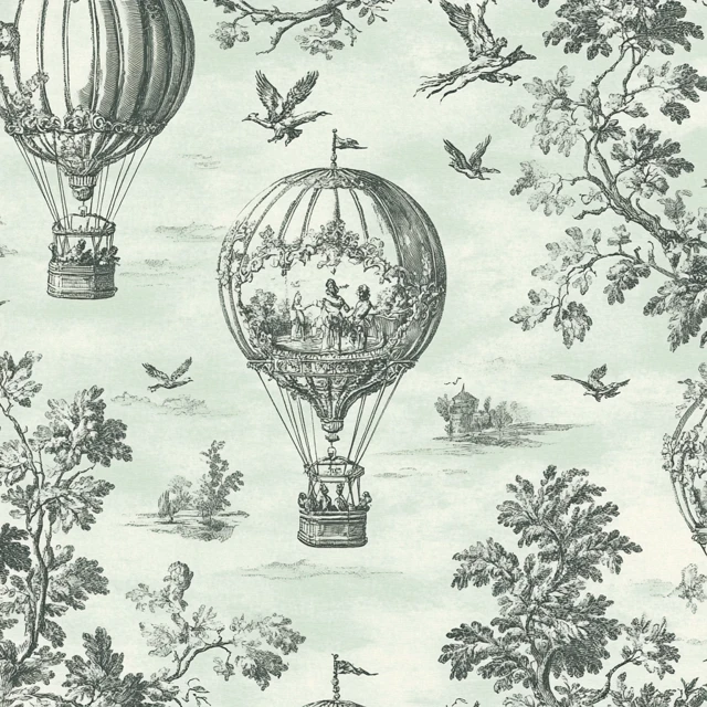 Toile de Jouy Hot Air Balloon Wallpaper