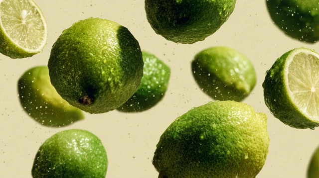 Green Lemons Falling Artistic Food Photography