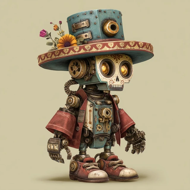 Steampunk Robot Day of the Dead Illustration