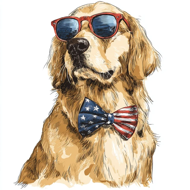 Golden Retriever in Sunglasses Bowtie TShirt Design