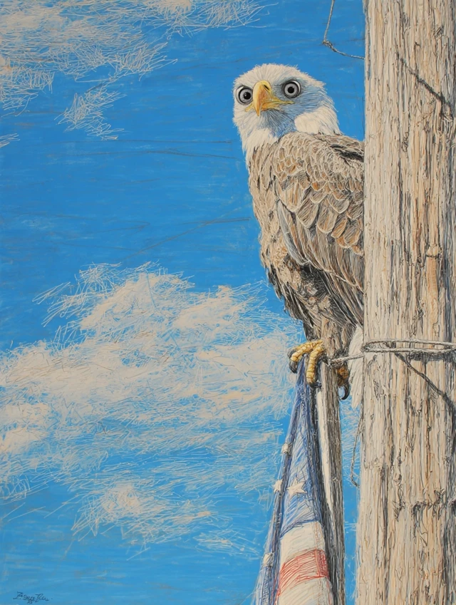 Bald Eagle with Googly Eyes at Sunrise