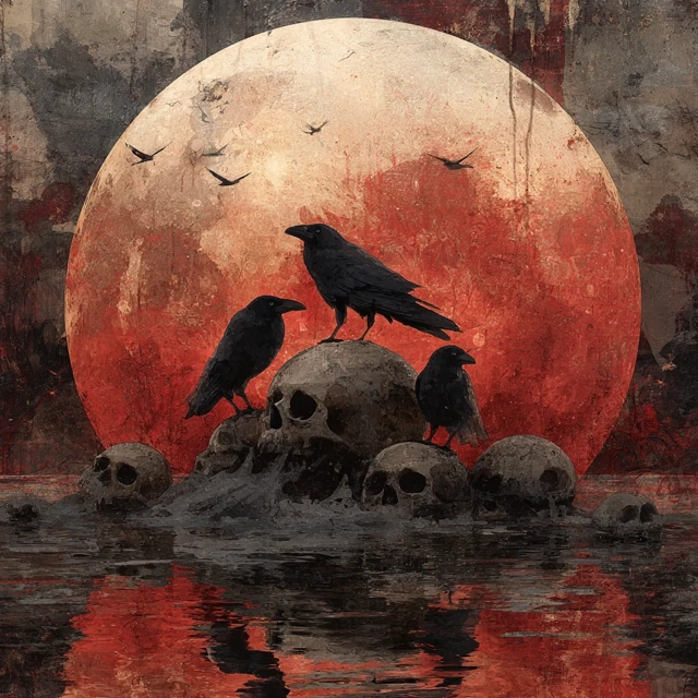Crows on Skulls Eerie Digital Painting