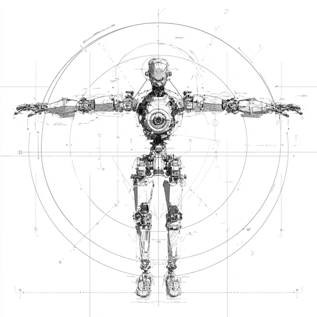Anatomical Diagram of a Robot Blueprint Style