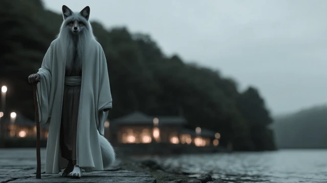 Wise Fox Spirit in Hanfu at Night Illustration