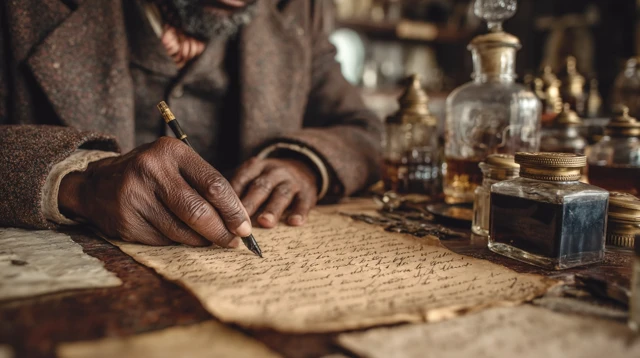 19th Century Writer at Work Close Up Cinematic Shot