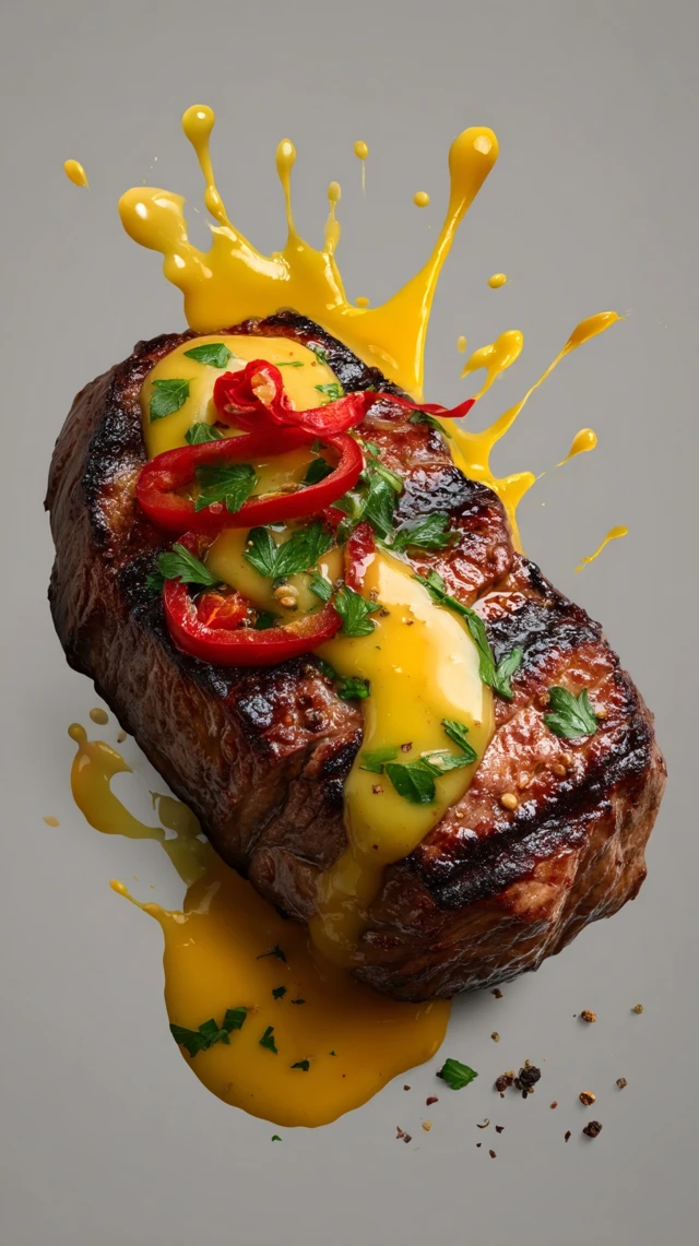 Juicy Steak with Butter and Spices Food Advertisement