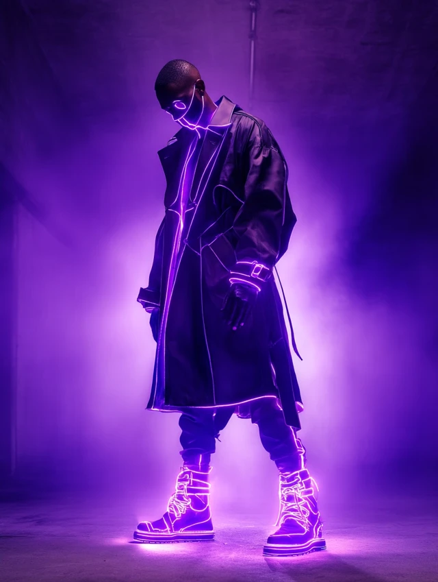 Cyberpunk Fashion Portrait Glowing Trench Coat