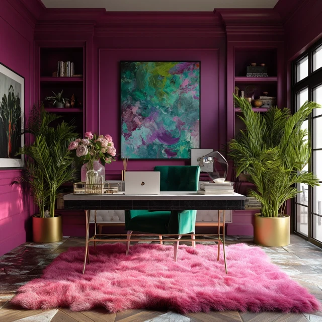 Maximalist Office Interior Design Hot Pink Purple