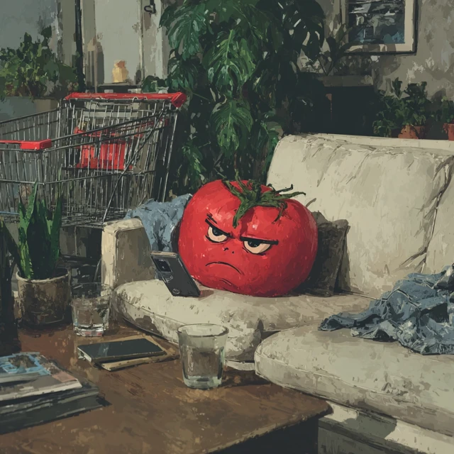 Tomato Lounging on Couch with Smartphone Sarcastic Art
