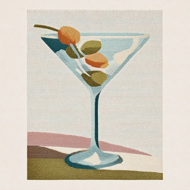 Martini Glass Rug Art Retro Design