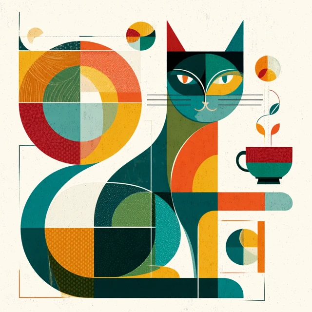 Bauhaus Cat Illustration Coffee Cup