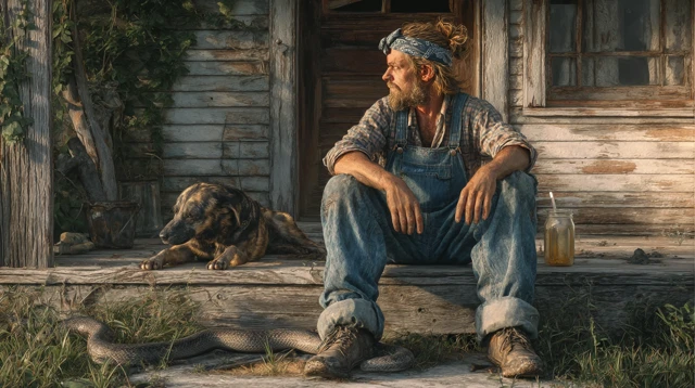 Hillbilly Portrait Rural American South Snake Dog