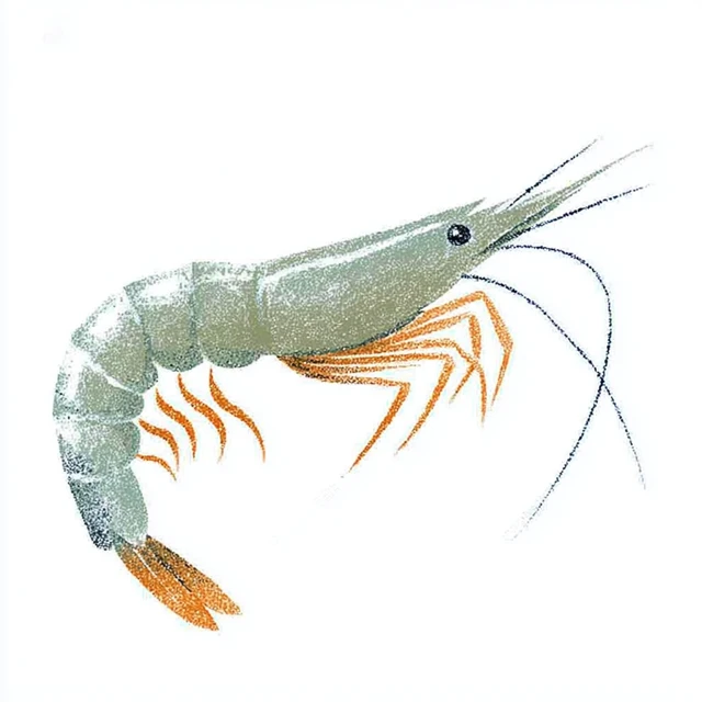 Hand Drawn Shrimp Illustration Colored Pencil Style