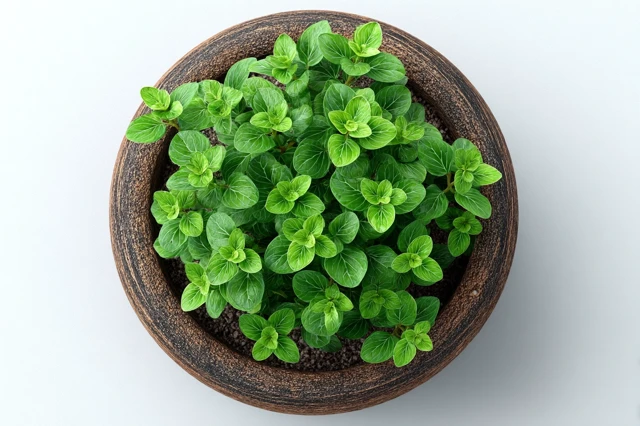 Oregano Herb Growing in a Pot Top View