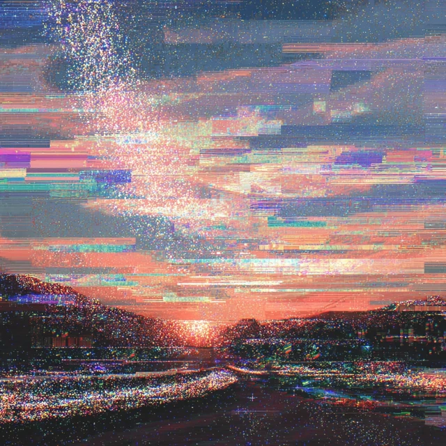 Glitch Art Sparkles in the Sky Dreamy Digital Surrealism