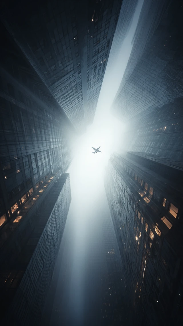 New York Skyscrapers and Airplane Aerial View