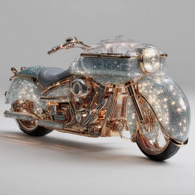 Luxury Diamond Harley Davidson Motorcycle Art