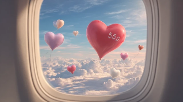 Heart Balloons in the Sky Romance from an Airplane