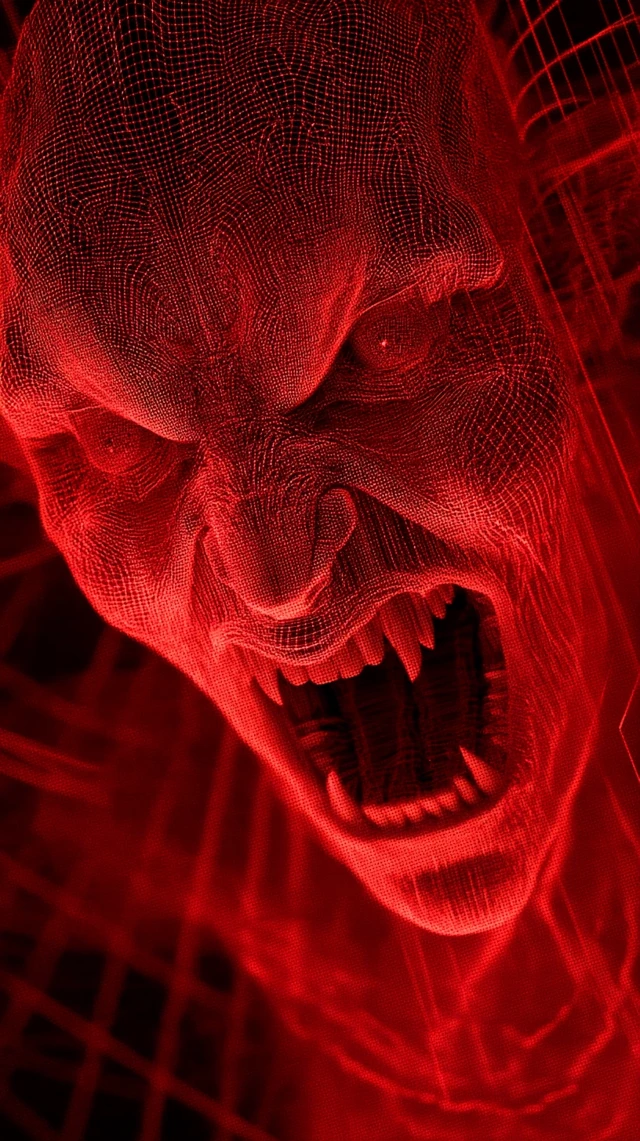 Demonic Vampire in Wireframe Red Light