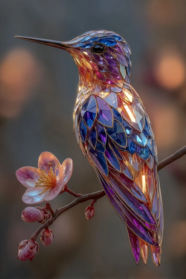 Crystal Hummingbird Gemstone Art