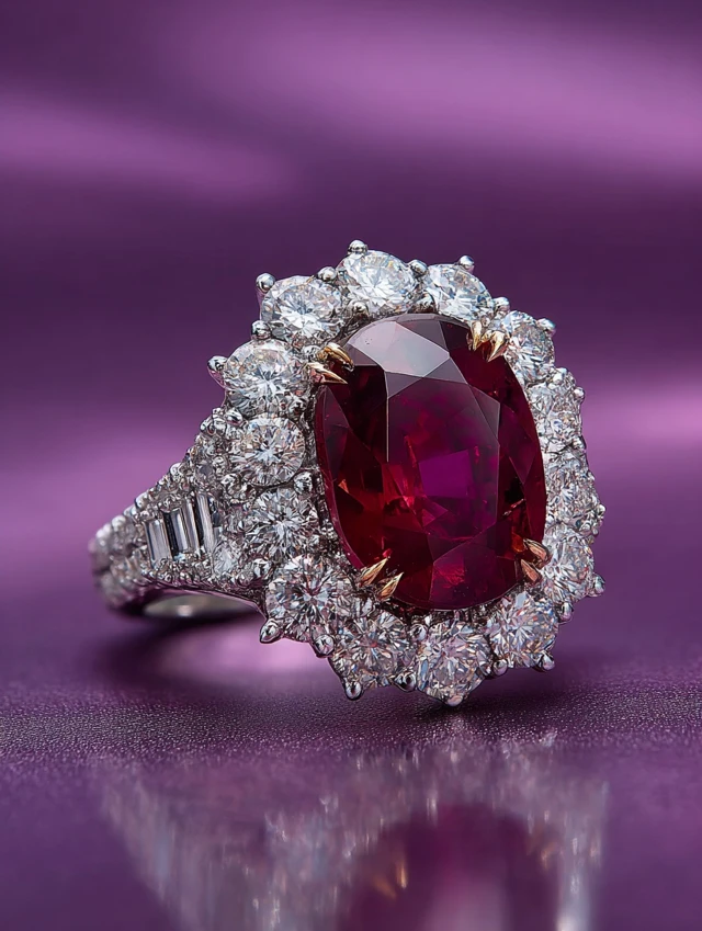 Luxury Ruby Ring with Diamonds White Gold Jewelry