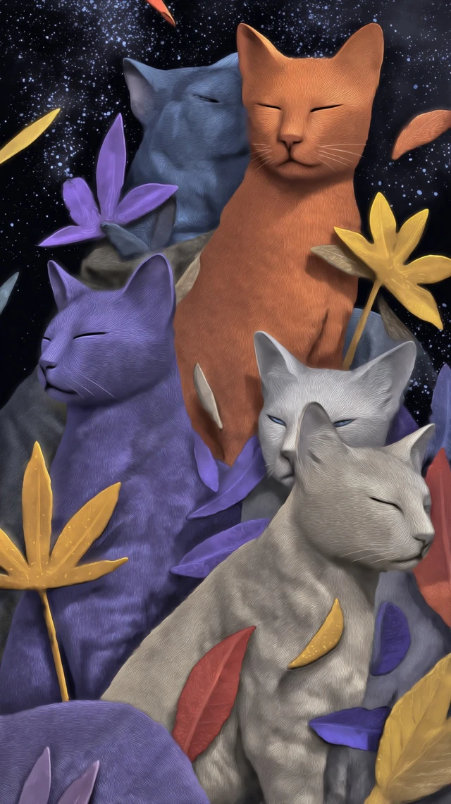 Dreamy Cats Geometric Illustration Colorful Stars