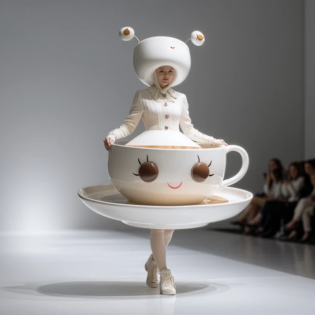 Coffee Cup Fashion Runway Look Gzhel Porcelain