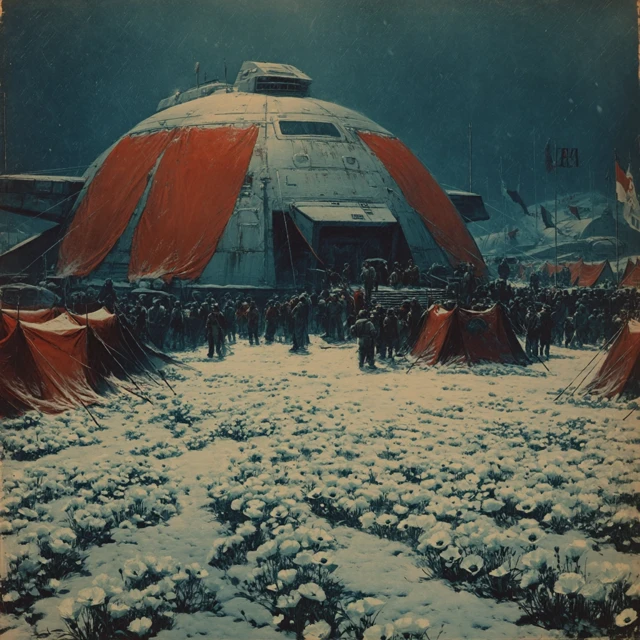 Vintage Sci-Fi: NASA Capsule in Snowy Landscape