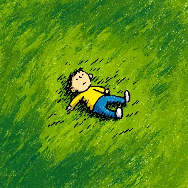 Boy Relaxing in Grass Cartoon Style Illustration