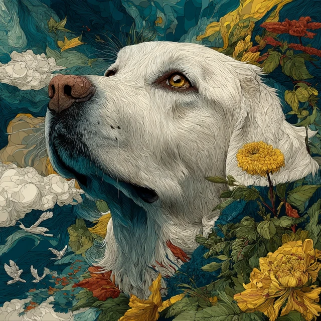 Golden Retriever Portrait Intricate Illustration