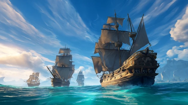 Royal Fleet Sailing Caribbean Waters Sea of Thieves Style