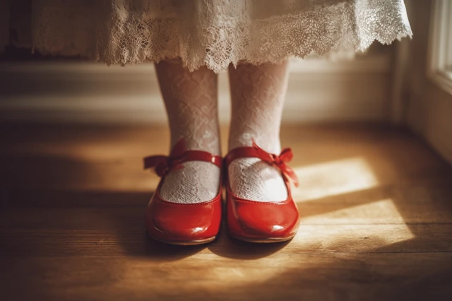 Childhood Innocence Red Shoes Lace Socks