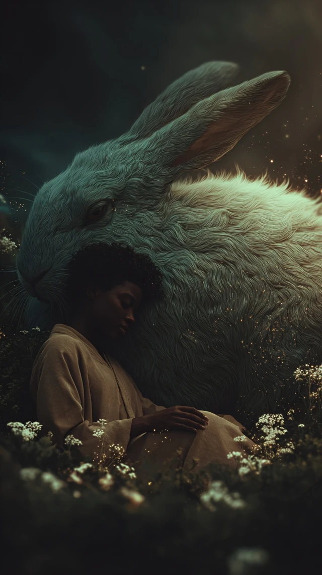 Magical Rabbit and Girl Forest Scene
