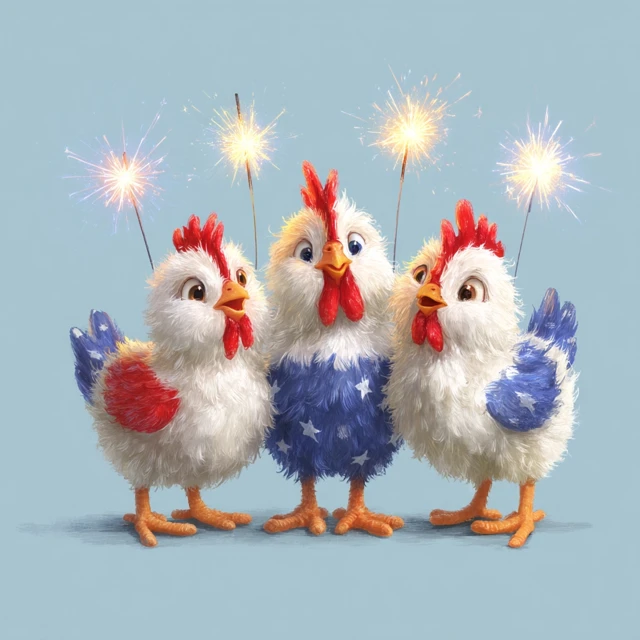 Cute Chickens Celebrating Fourth of July
